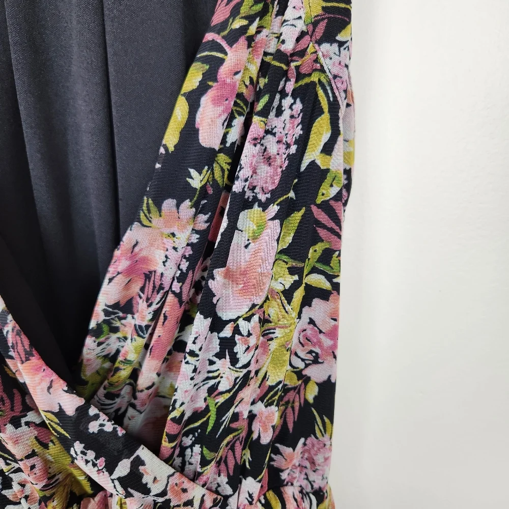 Sunday in Brooklyn Black Pink Floral V Neck Sleeveless Maxi Dress Sz XS - Picture 2 of 11